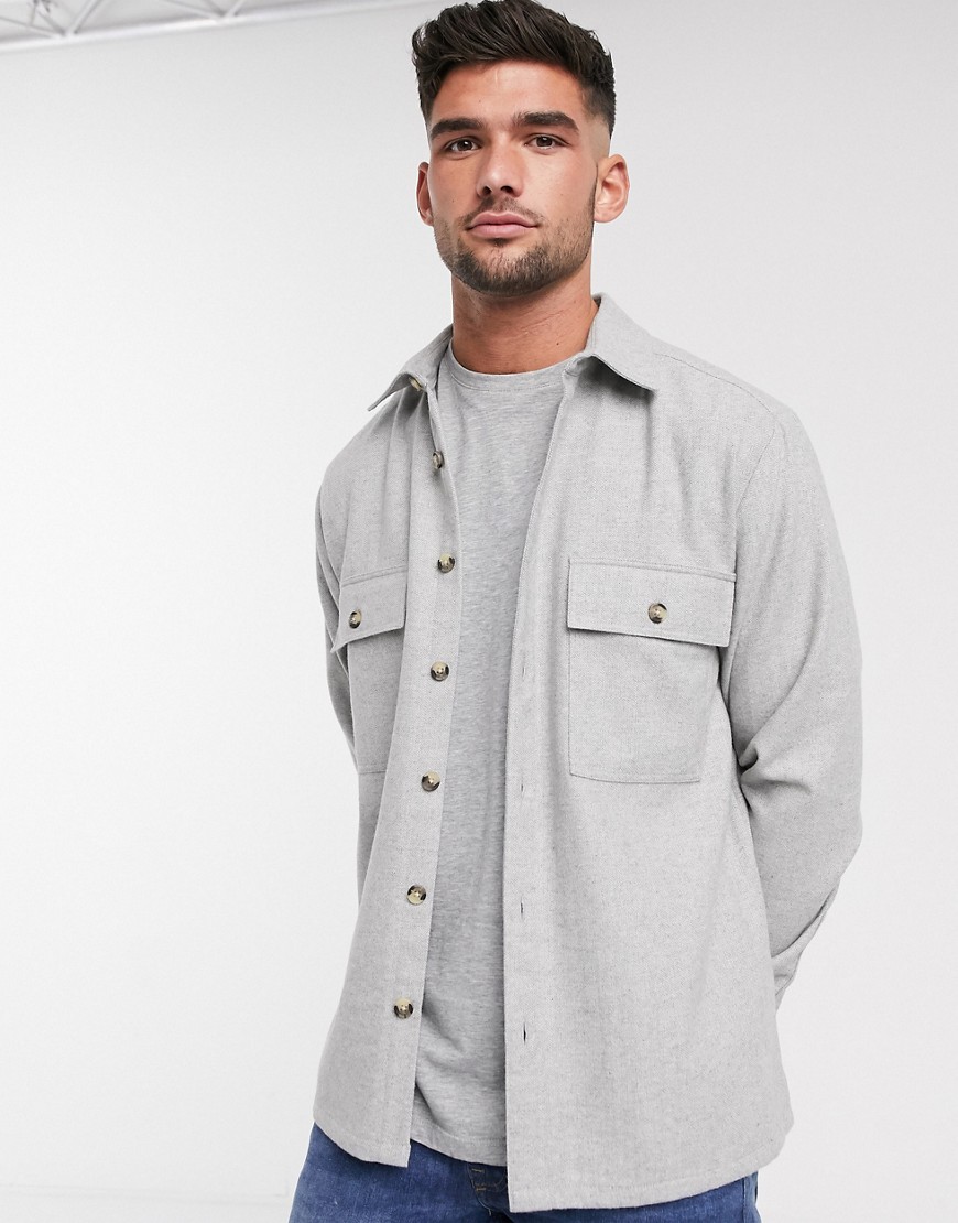 ASOS DESIGN wool mix textured overshirt in grey