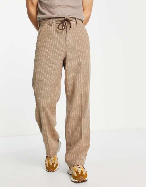ASOS DESIGN wool mix wide leg smart trackies with grey twill pinstripe