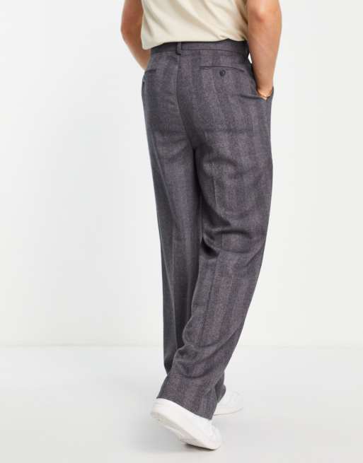ASOS DESIGN wool mix wide leg smart trousers in charcoal herringbone, 2 of 4