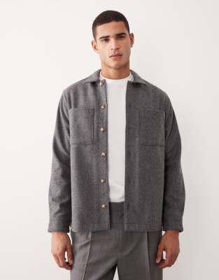 Asos Design Wool Overshirt In Gray