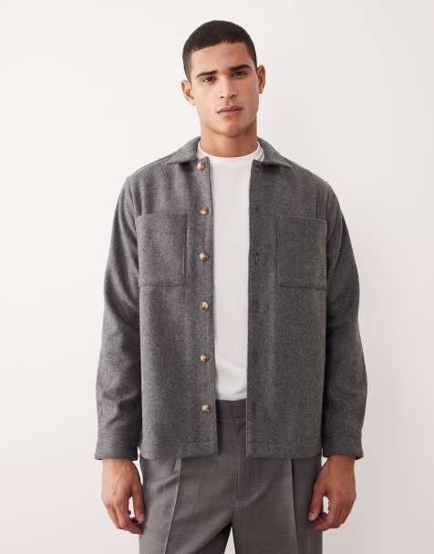 ASOS DESIGN wool overshirt in gray - view 1