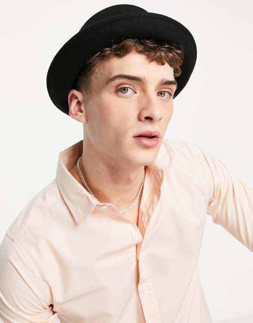 ASOS DESIGN wool pork pie hat with size adjuster in black, 4 of 4