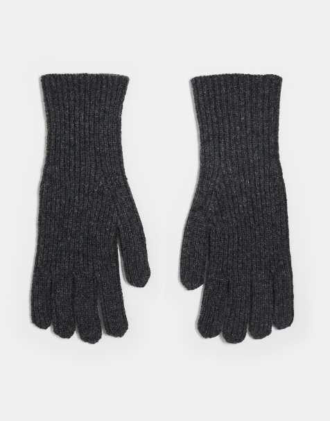 ASOS DESIGN wool ribbed gloves in charcoal - view 1