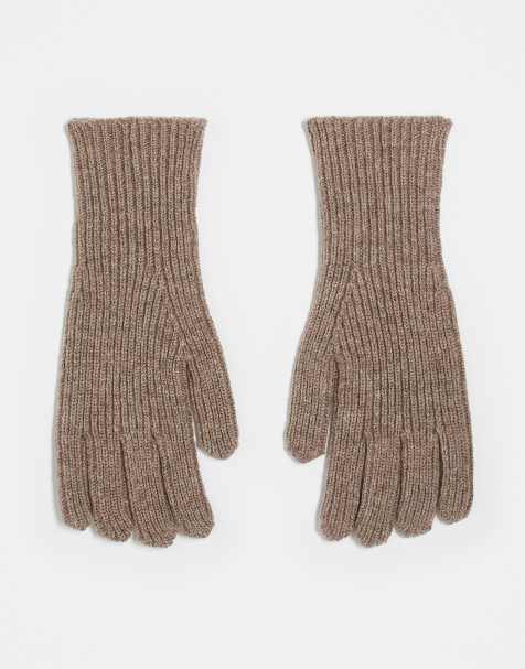 ASOS DESIGN wool ribbed gloves in oatmeal - view 1