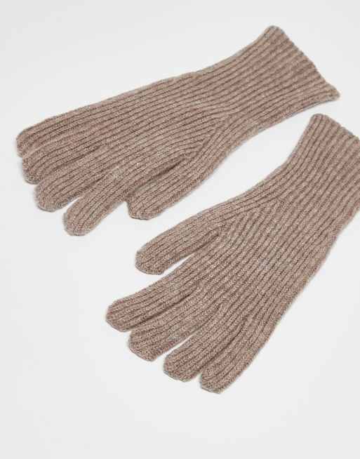 ASOS DESIGN wool ribbed gloves in oatmeal