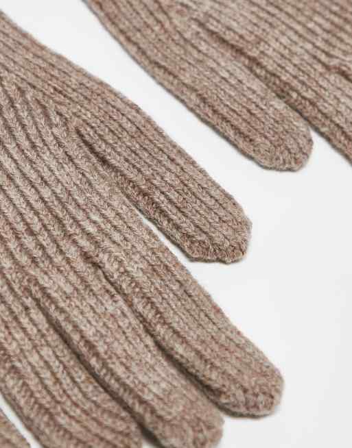 ASOS DESIGN wool ribbed gloves in oatmeal