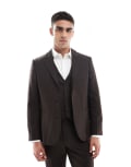[ASOS DESIGN] ASOS DESIGN wool rich slim suit jacket in brown herringbone Chest 36 Regular BROWN