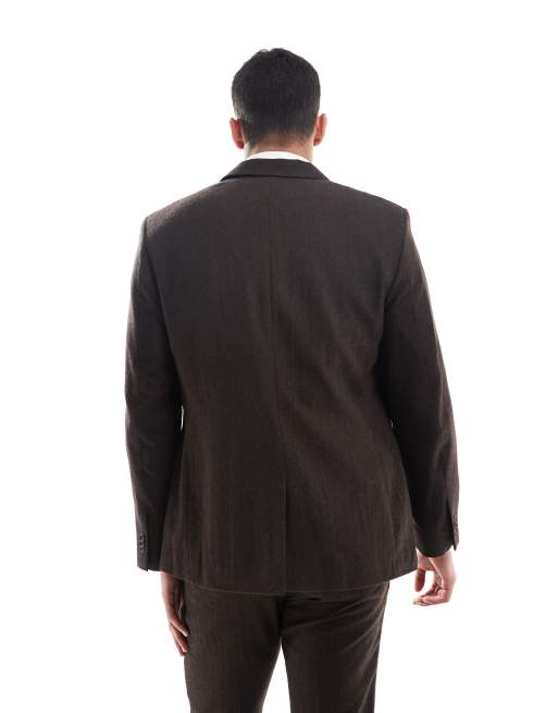 ASOS DESIGN wool rich slim suit jacket in brown herringbone, 2 of 5
