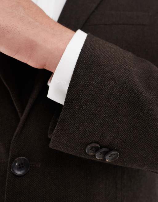 ASOS DESIGN wool rich slim suit jacket in brown herringbone, 5 of 5