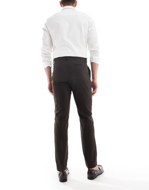 ASOS DESIGN wool rich slim suit pants in brown herringbone, 2 of 5