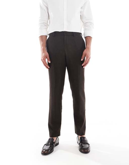ASOS DESIGN wool rich slim suit pants in brown herringbone, 4 of 5
