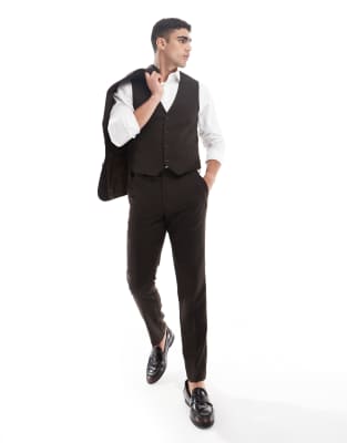 ASOS DESIGN ASOS DESIGN wool rich slim suit waistcoat in brown herringbone