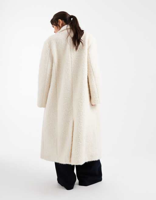 ASOS DESIGN wool rich textured oversized dad coat in cream