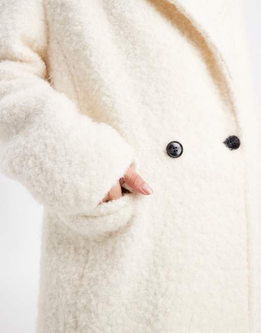 ASOS DESIGN wool rich textured oversized dad coat in cream