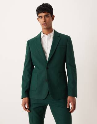 Asos Design Wool Slim Suit Jacket In Green