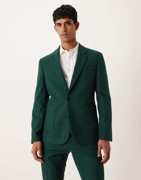 ASOS DESIGN wool slim suit jacket in dark green - view 1