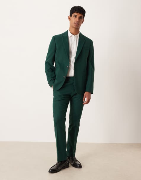 ASOS DESIGN wool slim suit trousers in dark green