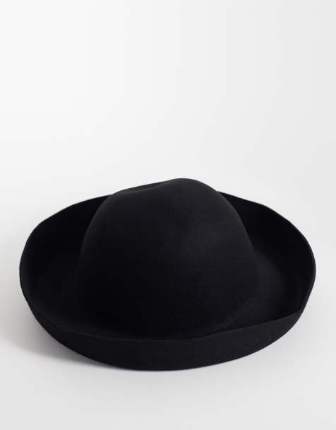 ASOS DESIGN wool turn back boater hat in black - view 1
