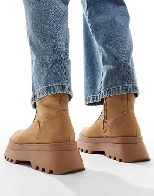 ASOS DESIGN worker boots in tan with chunky sole, 2 of 4