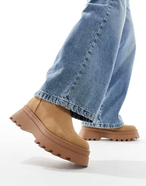ASOS DESIGN worker boots in tan with chunky soles - view 1