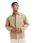 [ASOS DESIGN] ASOS DESIGN worker jacket in washed twill in stone-Neutral S STONE