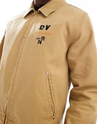 Asos Design Worker Jacket With Back Print In Neutral