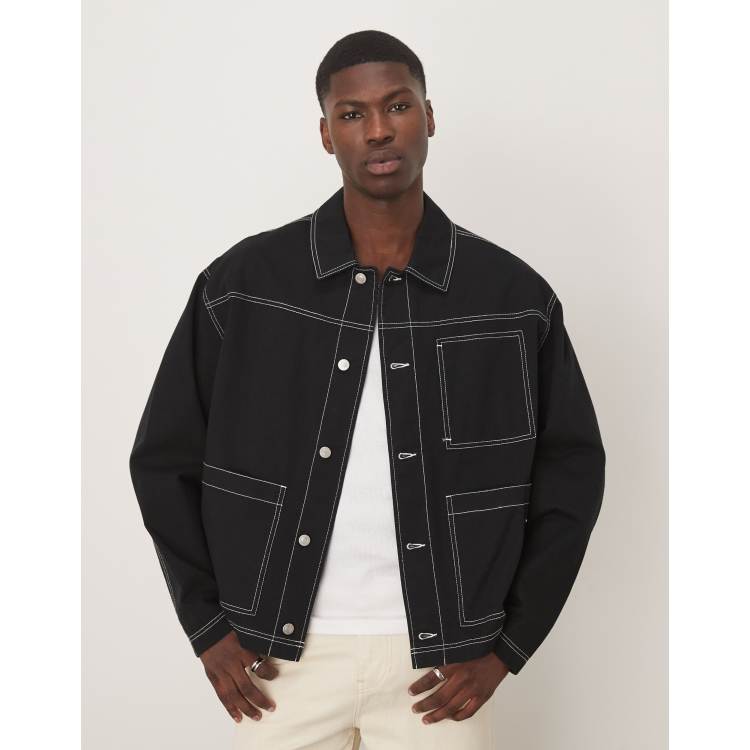 ASOS DESIGN worker jacket with contrast stitch in black | ASOS