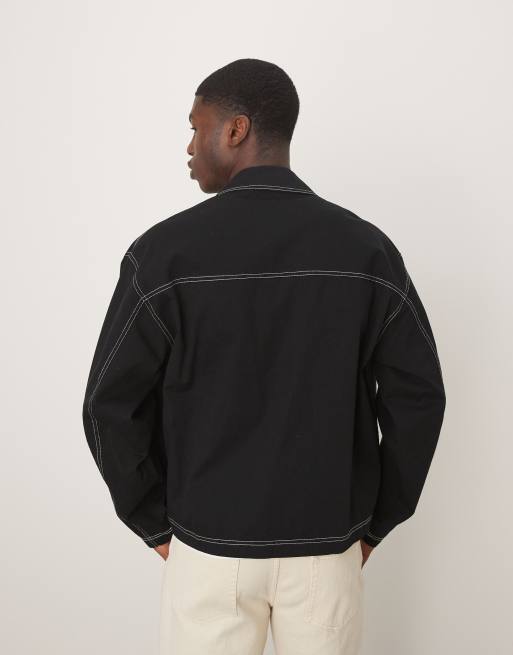 ASOS DESIGN worker jacket with contrast stitch in black | ASOS