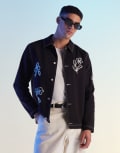 [ASOS DESIGN] ASOS DESIGN worker jacket with floral embroidery in black S BLACK