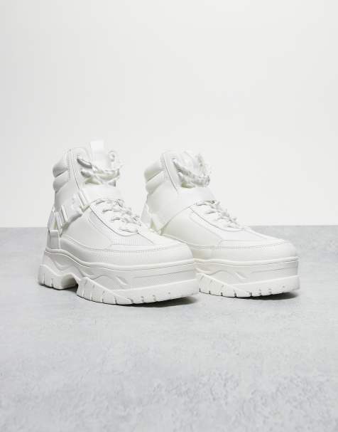 ASOS DESIGN – Worker-Schnürstiefel in Weiß mit dicker Sohle und Riemen - view 1