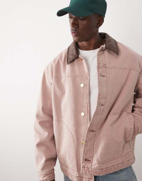 ASOS DESIGN - Workwear jack met contrasterende kraag in roze met wassing - view 1