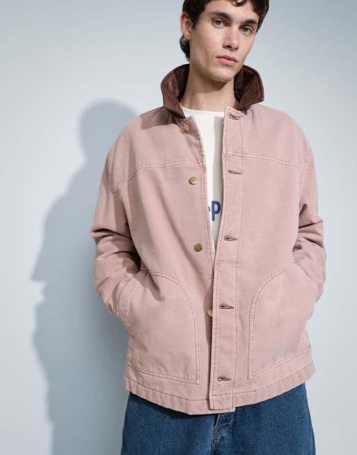 ASOS DESIGN – Workwear-Jacke in verwaschenem Rosa mit Kontrastkragen, 2 von 7