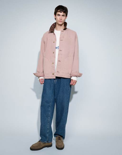 ASOS DESIGN – Workwear-Jacke in verwaschenem Rosa mit Kontrastkragen, 3 von 7