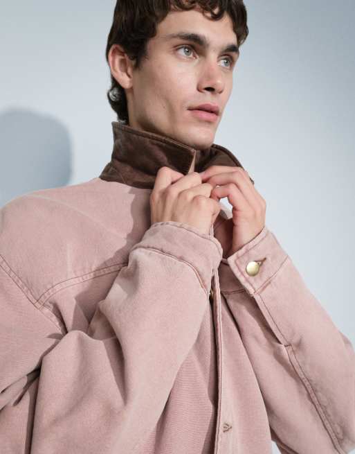 ASOS DESIGN – Workwear-Jacke in verwaschenem Rosa mit Kontrastkragen, 4 von 7