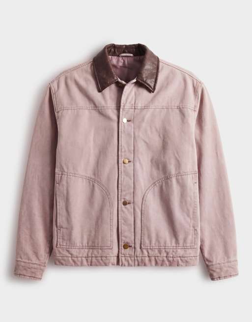 ASOS DESIGN – Workwear-Jacke in verwaschenem Rosa mit Kontrastkragen, 6 von 7