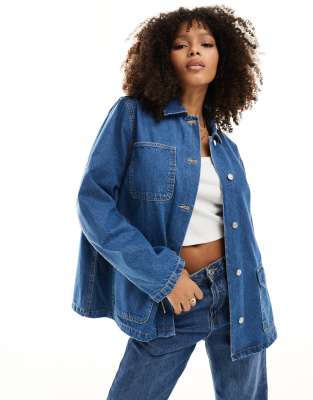 ASOS DESIGN - Workwear-Jeansjacke in mittelblauer Waschung