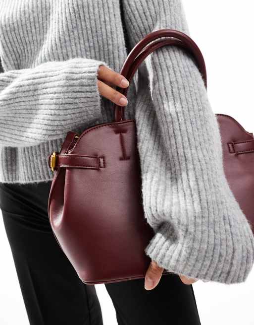 ASOS DESIGN workwear tote bag with inner compartment with buckle detail in burgundy