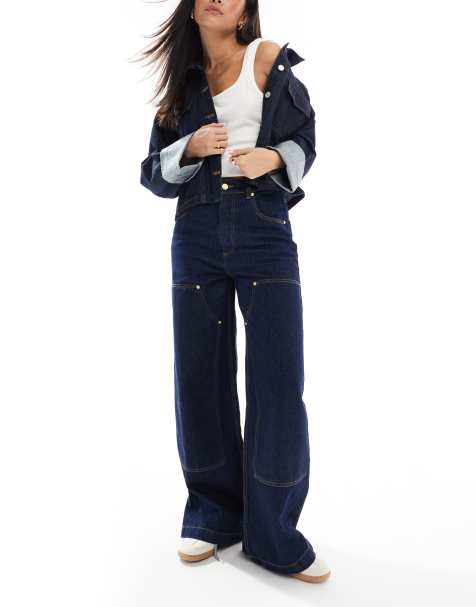 ASOS DESIGN - Workwearjeans met wijde pijpen en wassing in inktblauw - view 1