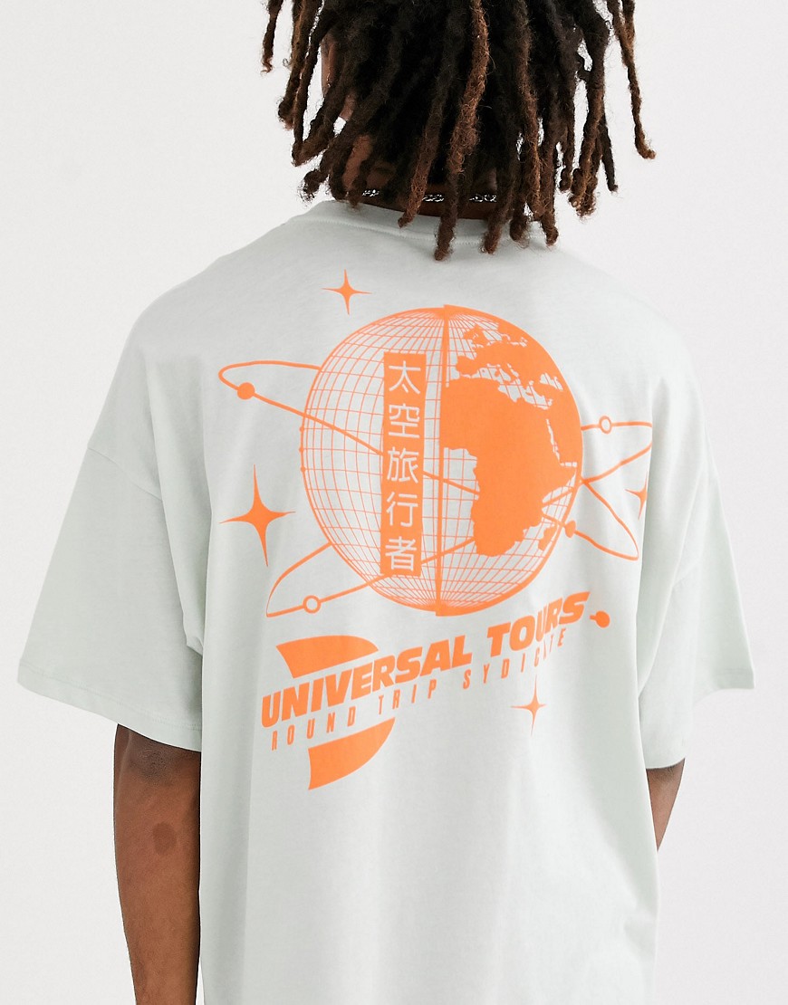 ASOS DESIGN - World Puff - T-shirt oversize con stampa sul retro-Grigio