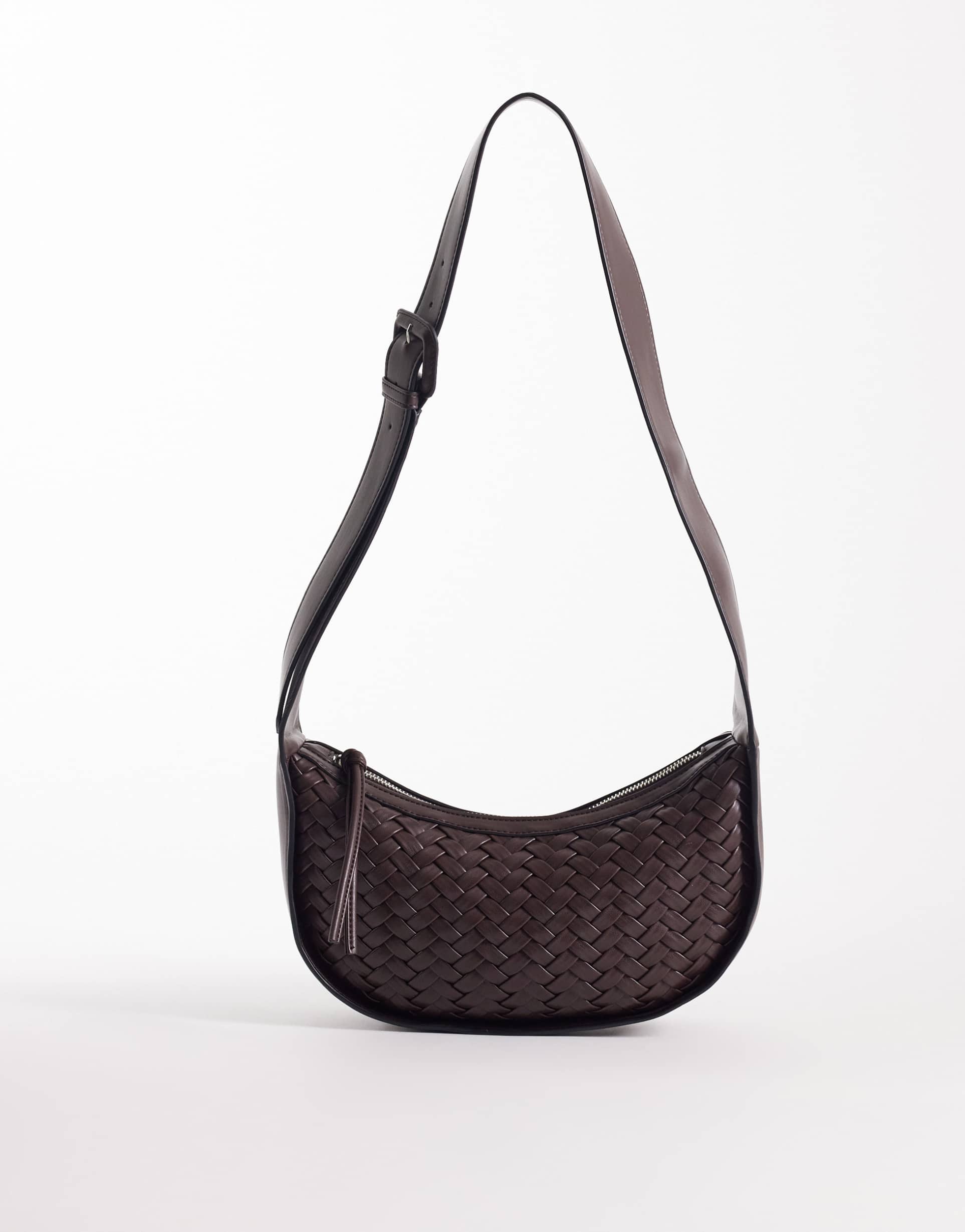 asos design woven adjustable sling bag in chocolate