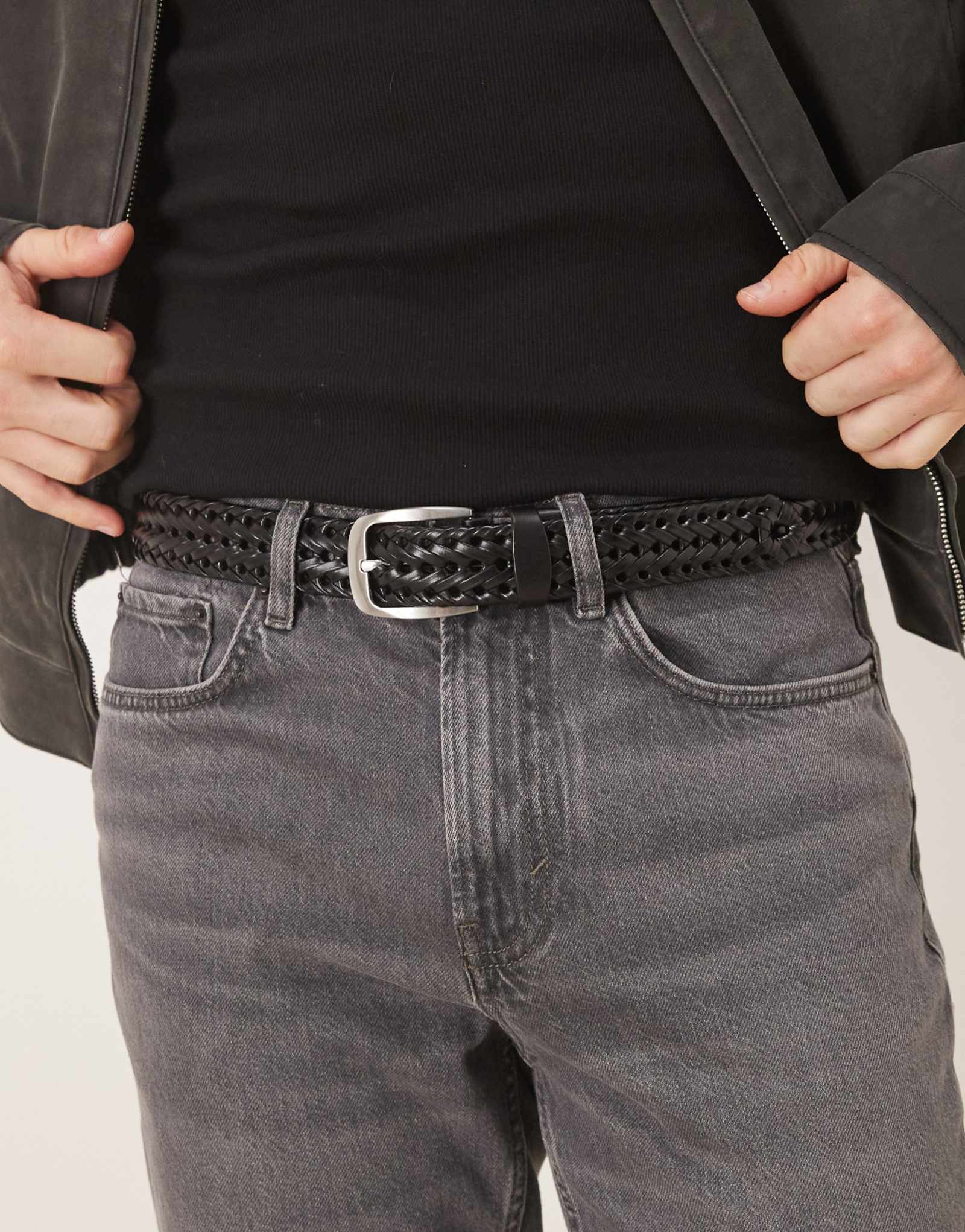 ДИЗАЙНЕРСКИЙ тканый ремень ASOS из черной кожи