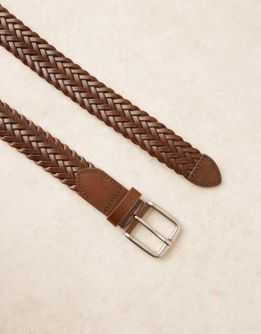 ASOS DESIGN woven belt in brown bonded leather, 3 of 3