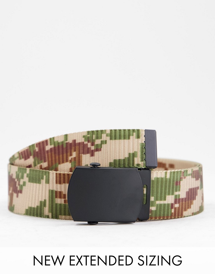 ASOS DESIGN woven belt in digital camo print-Neutral