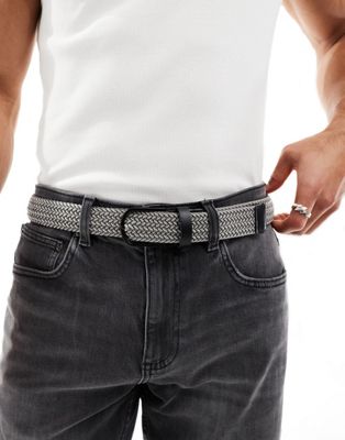 Asos Design Woven Belt In Grey-gray In Blue