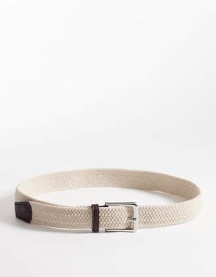 Asos Design Woven Belt With Brown Contrasting End Piece In Neutral