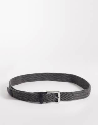 Asos Design Woven Belt With Faux Leather End Piece In Gray
