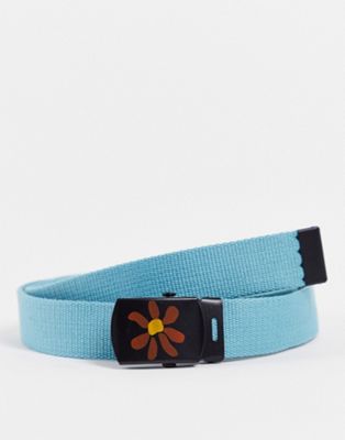 ASOS DESIGN woven belt with flower print in blue