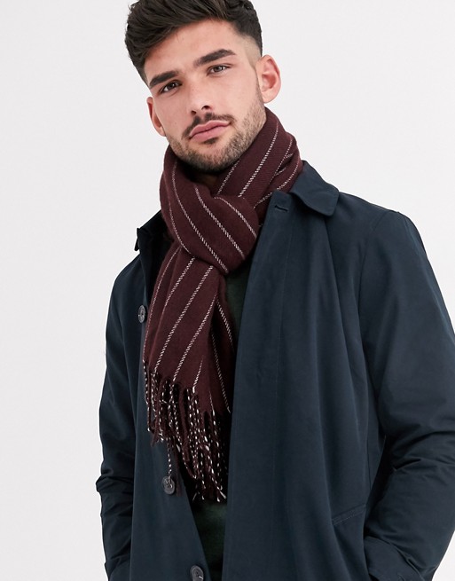 ASOS DESIGN blanket scarf in burgundy and white stripe with tassels