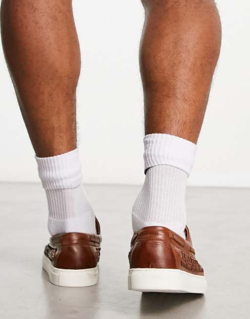 ASOS DESIGN boat shoes in brown leather with rubber soles