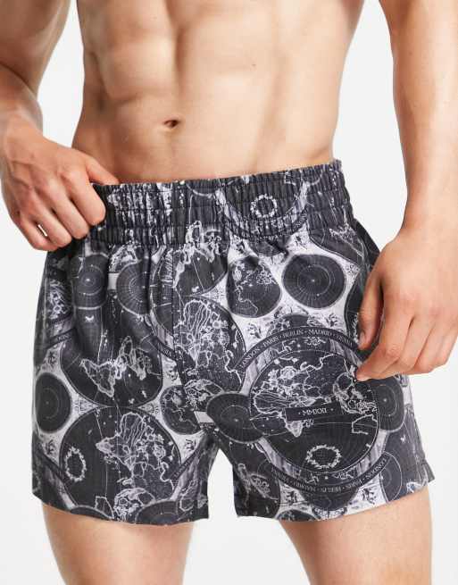 ASOS DESIGN woven boxer with map print